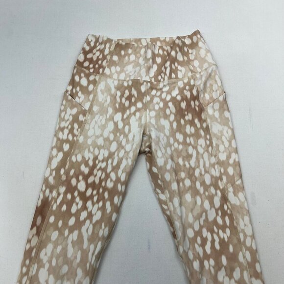 Pure Lux by Fabletics Womens Cropped Leggings Beige/White Size Small Pockets - Picture 2 of 9